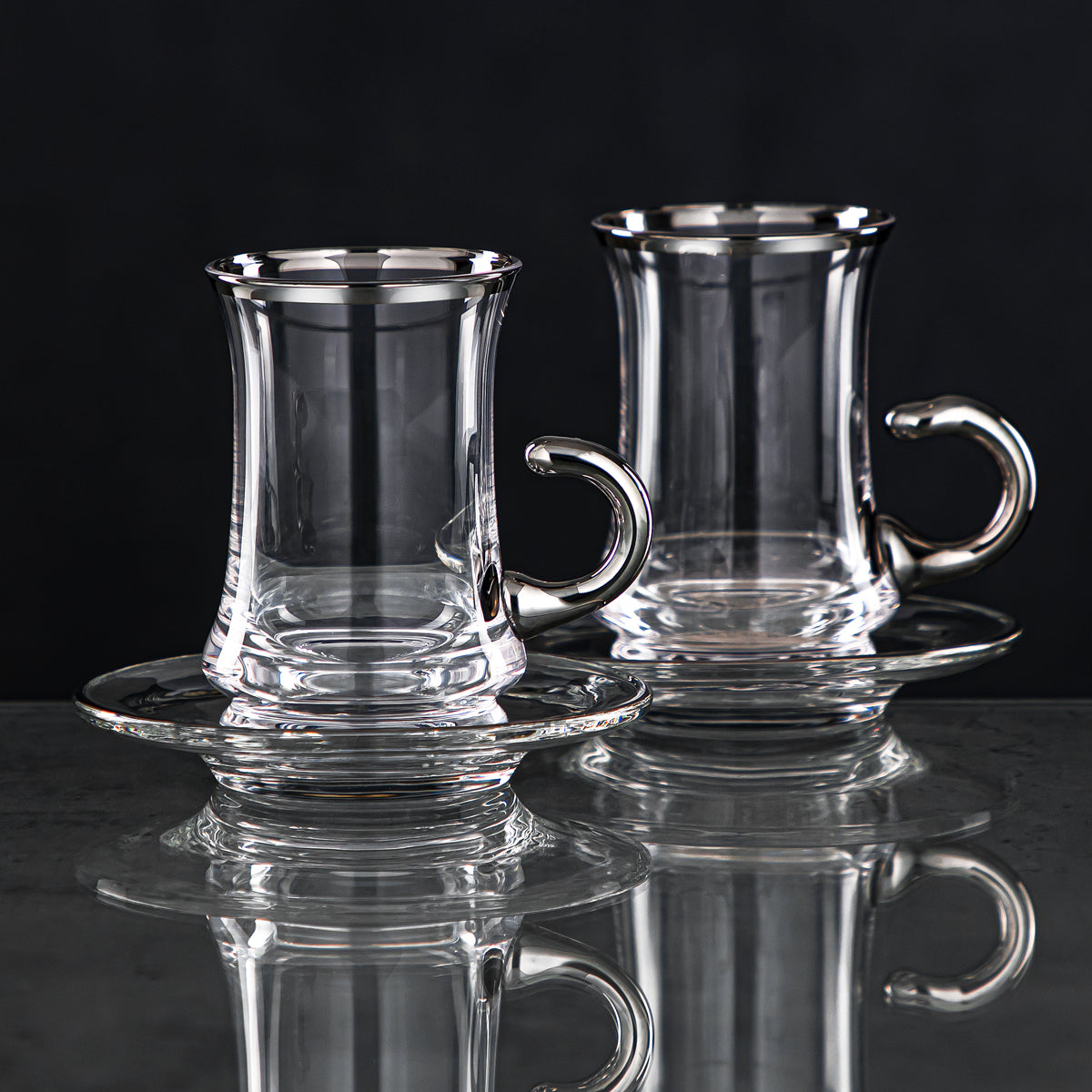 Silver and glass clearance tea cups