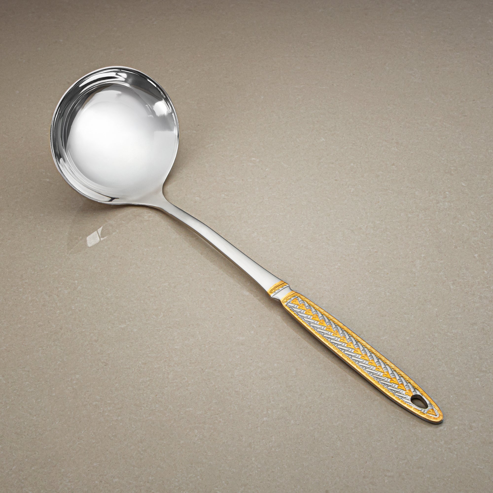 Almarjan Soup Ladle, Stainless Steel, Silver & Gold (CUT0010503) Elegant Flatware