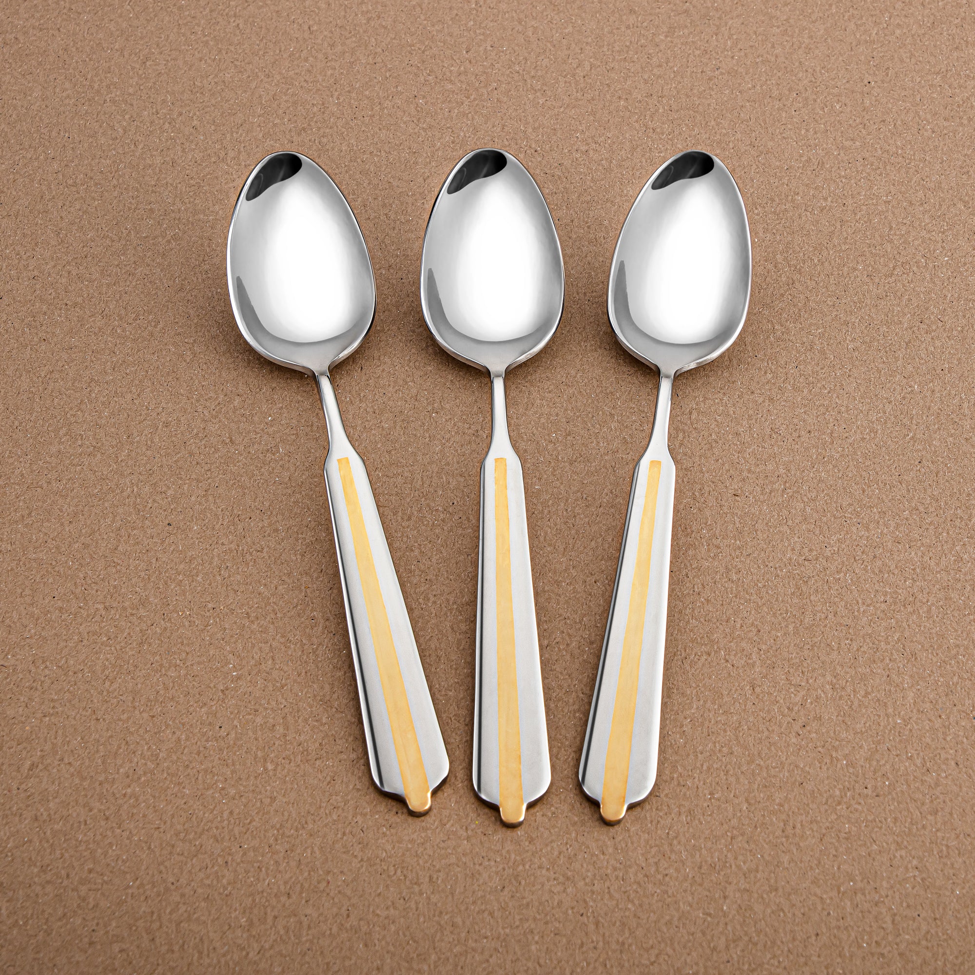 Almarjan 3-Piece Stainless Steel Dinner Spoon Set – Mirror Finish, Silver & Gold CUT1620031