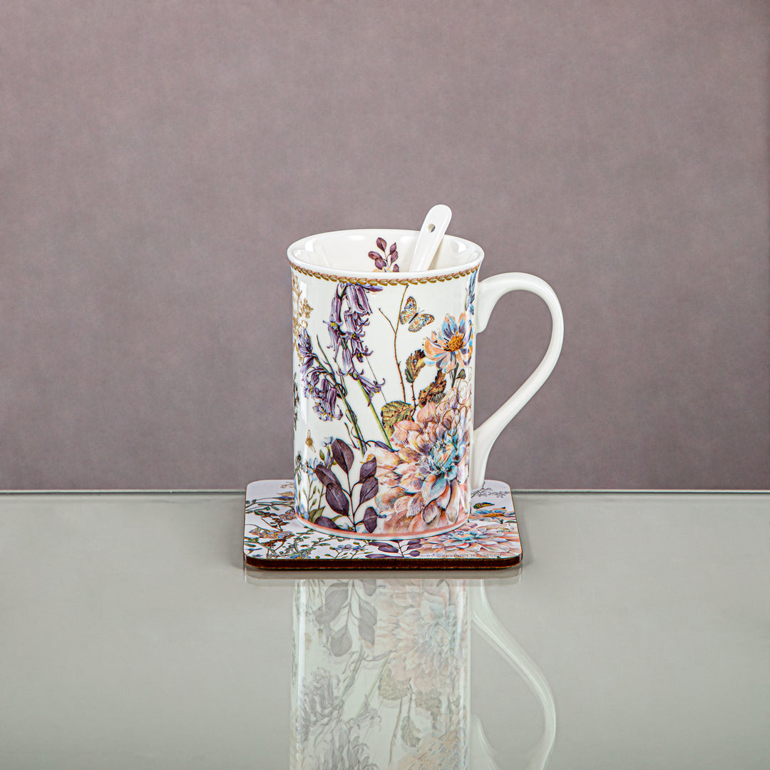Almarjan 320 ML Porcelain Coffee Mug With Coaster & Tea Spoon - D480 R2005M/N