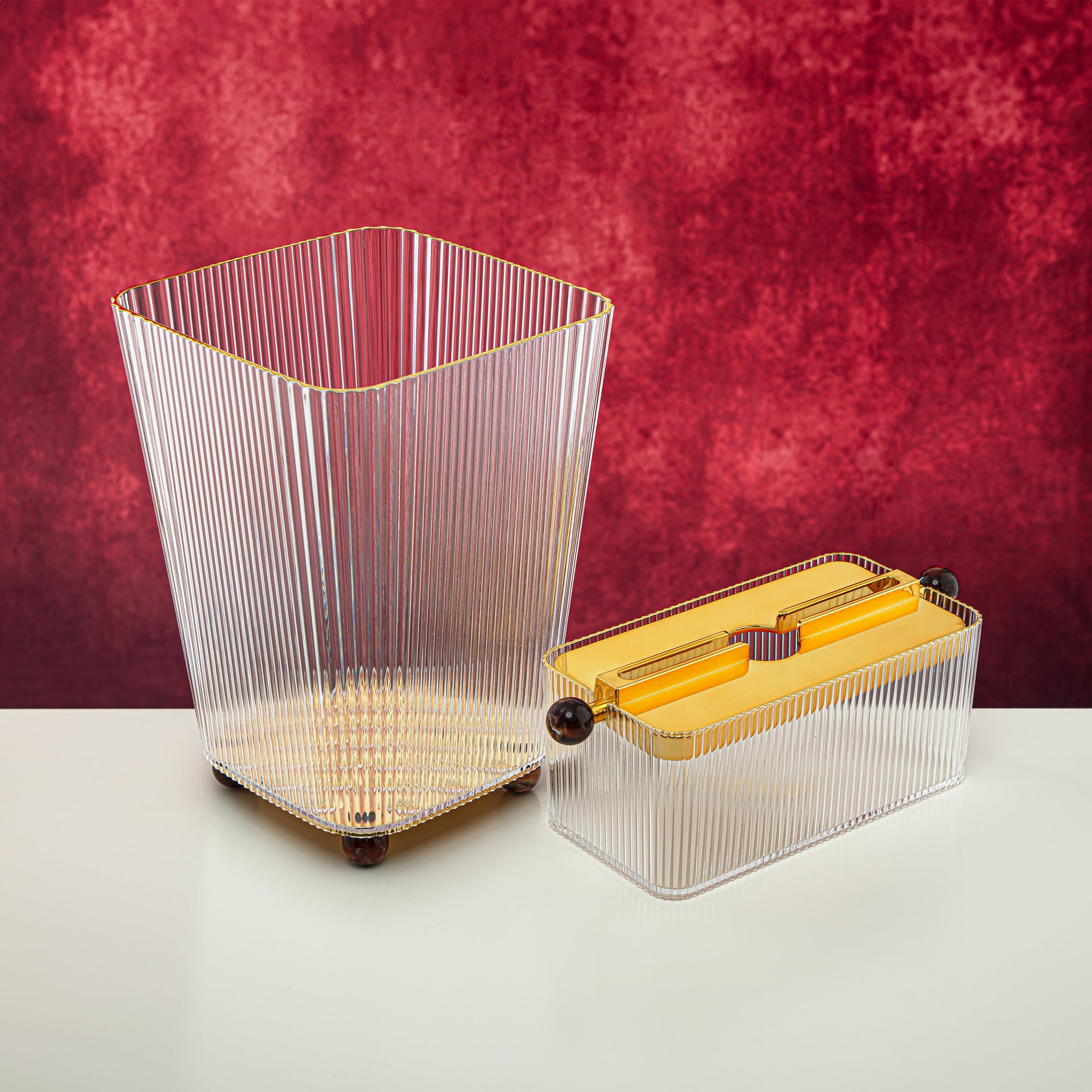 Almarjan 2 Pieces Acrylic Dustbin & Tissue Box Set - FB01/02 PBR/G