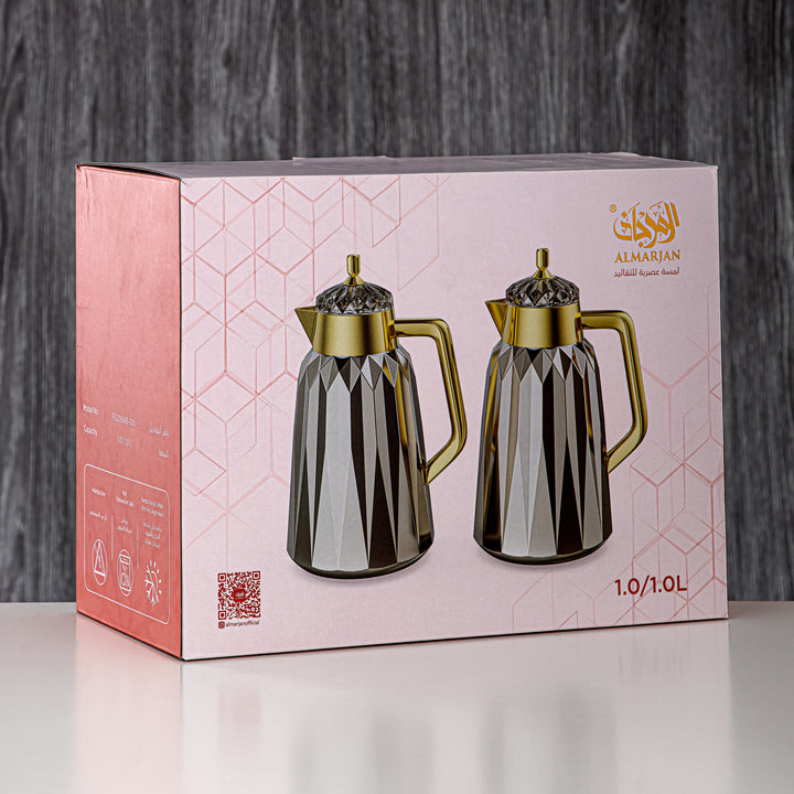 ألمرجان طقم ترامس - 1 لتر + 1 لتر، ABS، أبيض لؤلؤي وذهبي، تشطيب مرآة | FG209AB-100 PW/G