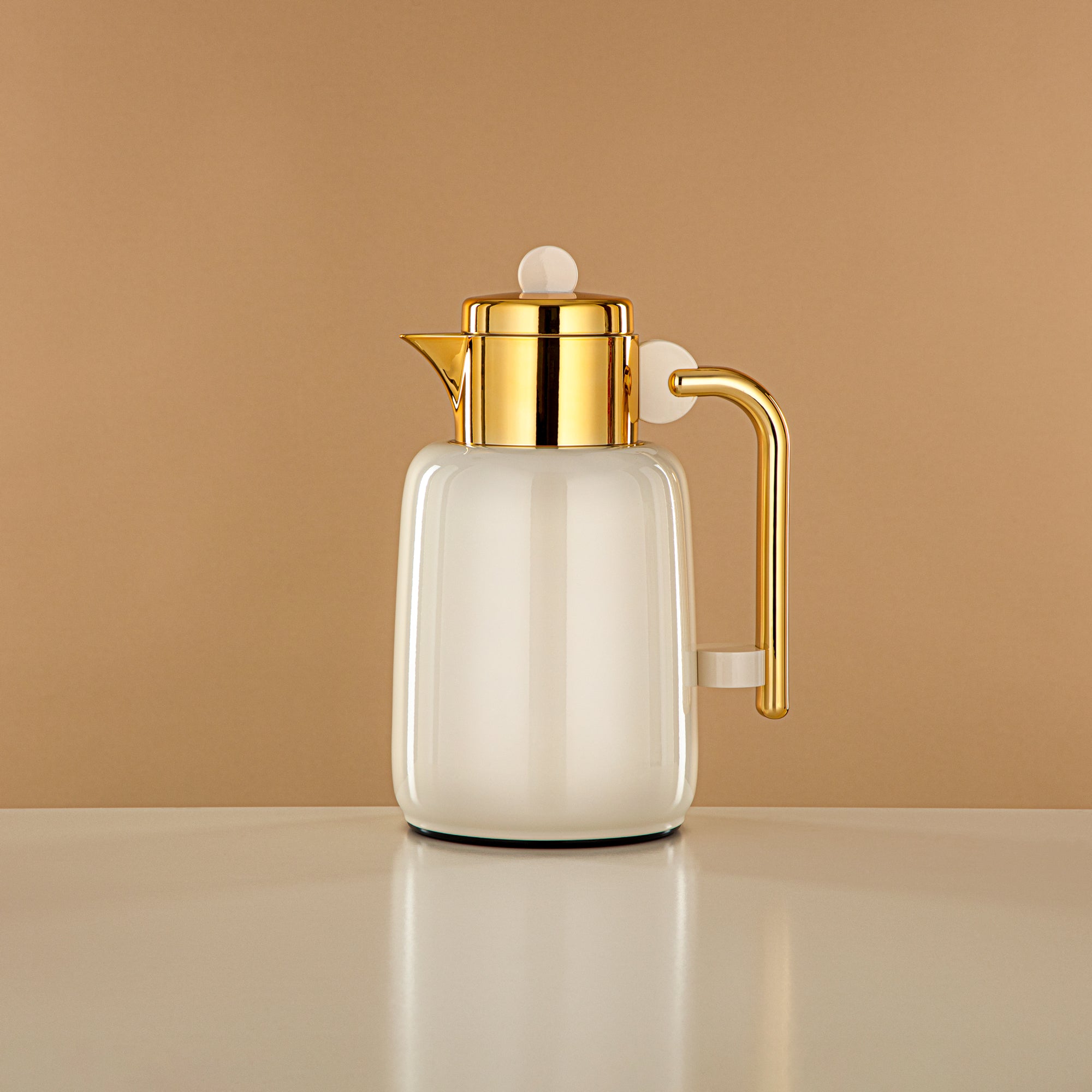 Almarjan Vacuum Flask Set - 0.7L + 1L, Ivory & Gold (FG808-070/100 IV/G) - For Serving Tea & Coffee