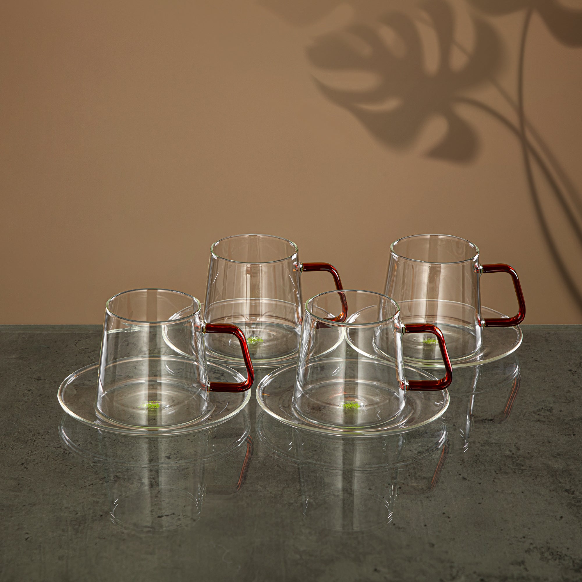 Almarjan Karak Set 10 Pieces, Borosilicate Glass, Clear & Amber (GLS0010124) - Elegant Serveware