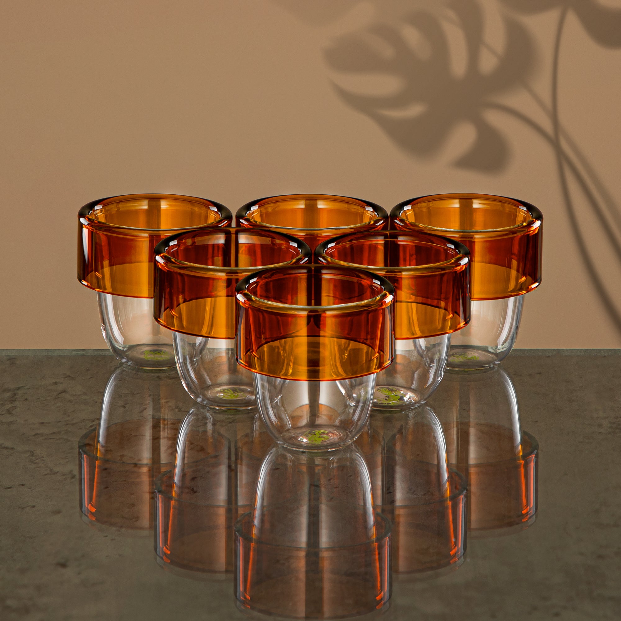 Almarjan Tea & Coffee Set 18 Pieces, Borosilicate Glass, Clear & Amber (GLS0010137) - Modern Serveware