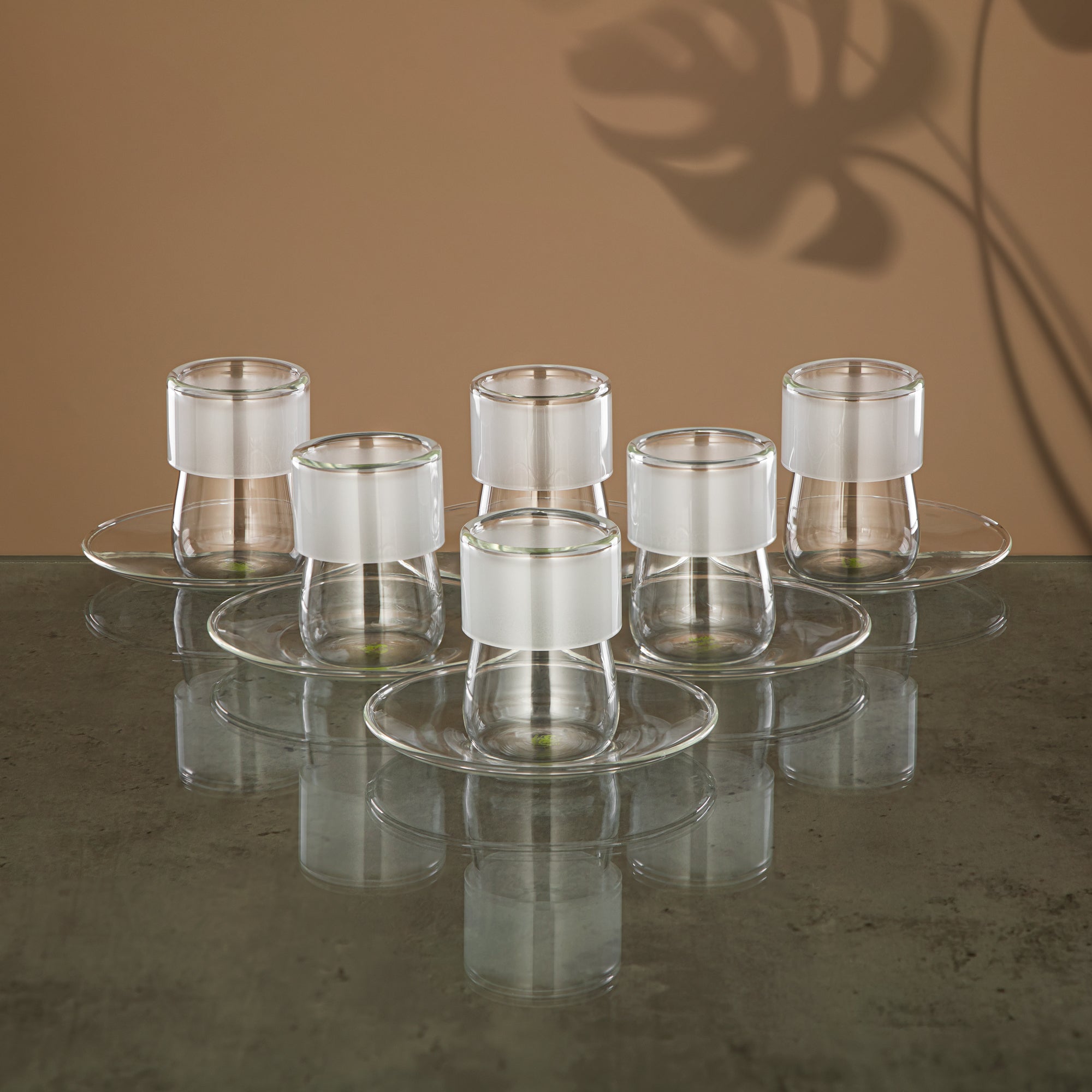 Almarjan Tea & Coffee Set 18 Pieces, Borosilicate Glass, Clear & Frost (GLS0010139) - Modern Serveware