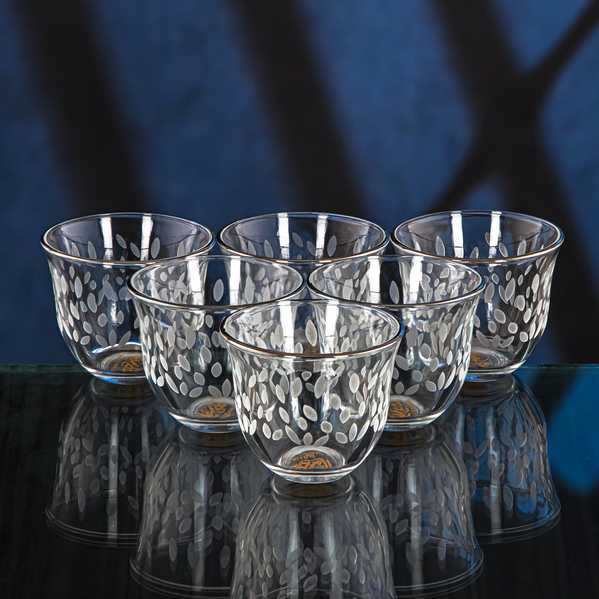 Almarjan 18 Pieces Leaf Collection Glass Tea & Coffee Set With Silver Rim - GLS2630027