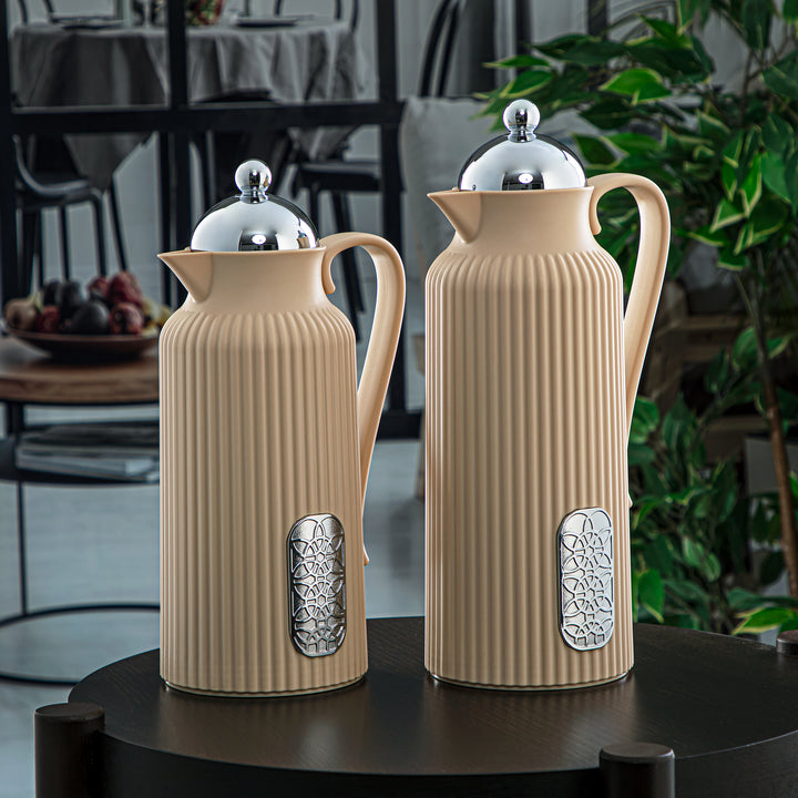 Almarjan 2 Pieces Vacuum Flask Set Beige & Silver - GT105-070/100 BG/C