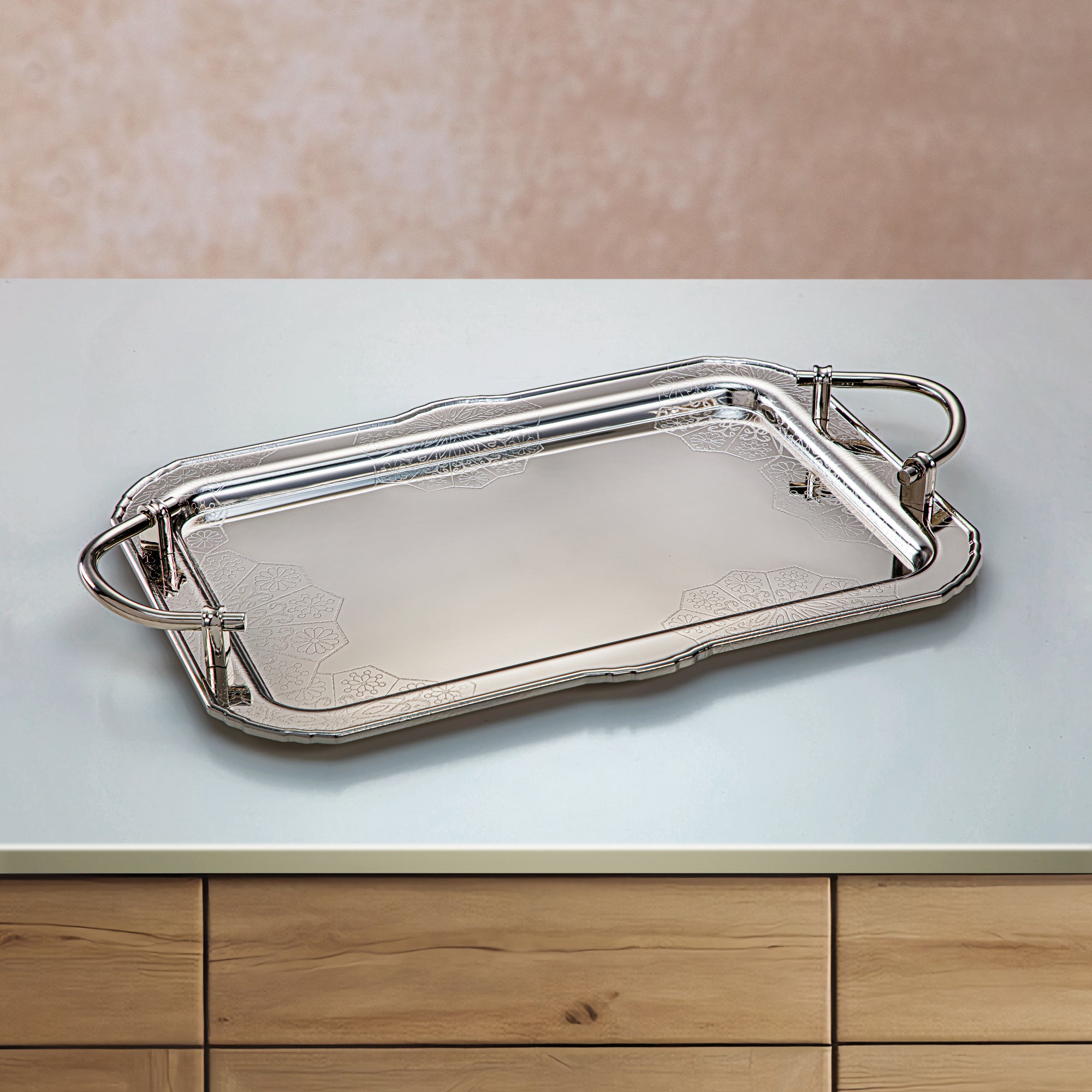 Almarjan 3 Pieces Serving Tray Set Nickel - HT2305009