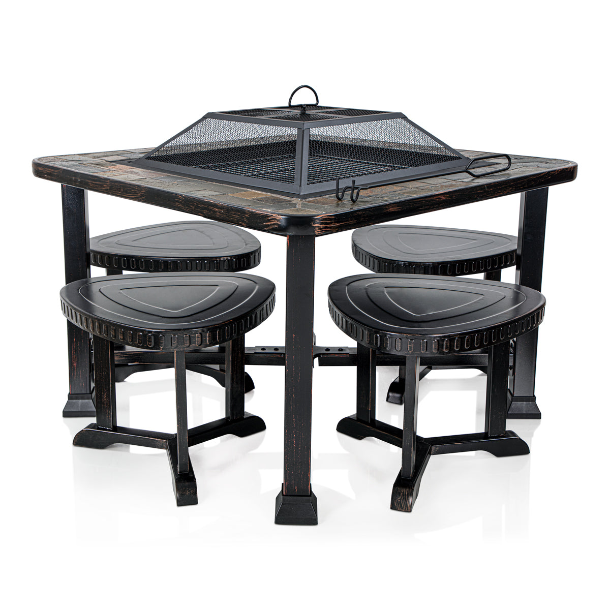 Almarjan 5 Pieces Square Fire Pit & Stool Set - IRN0010014