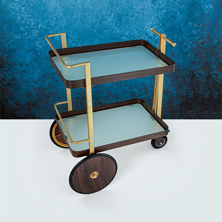 Almarjan 2 Tier Serving Trolley Gold & Wood - KMT0471-G