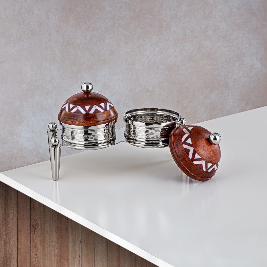 Almarjan 2 Part Candy Set Wood & Silver - MD-2107 D