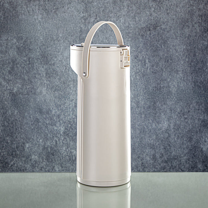 Almarjan 2.2 Liter Pump Vacuum Flask Ivory & Silver - SM-2417A-220 IV/C