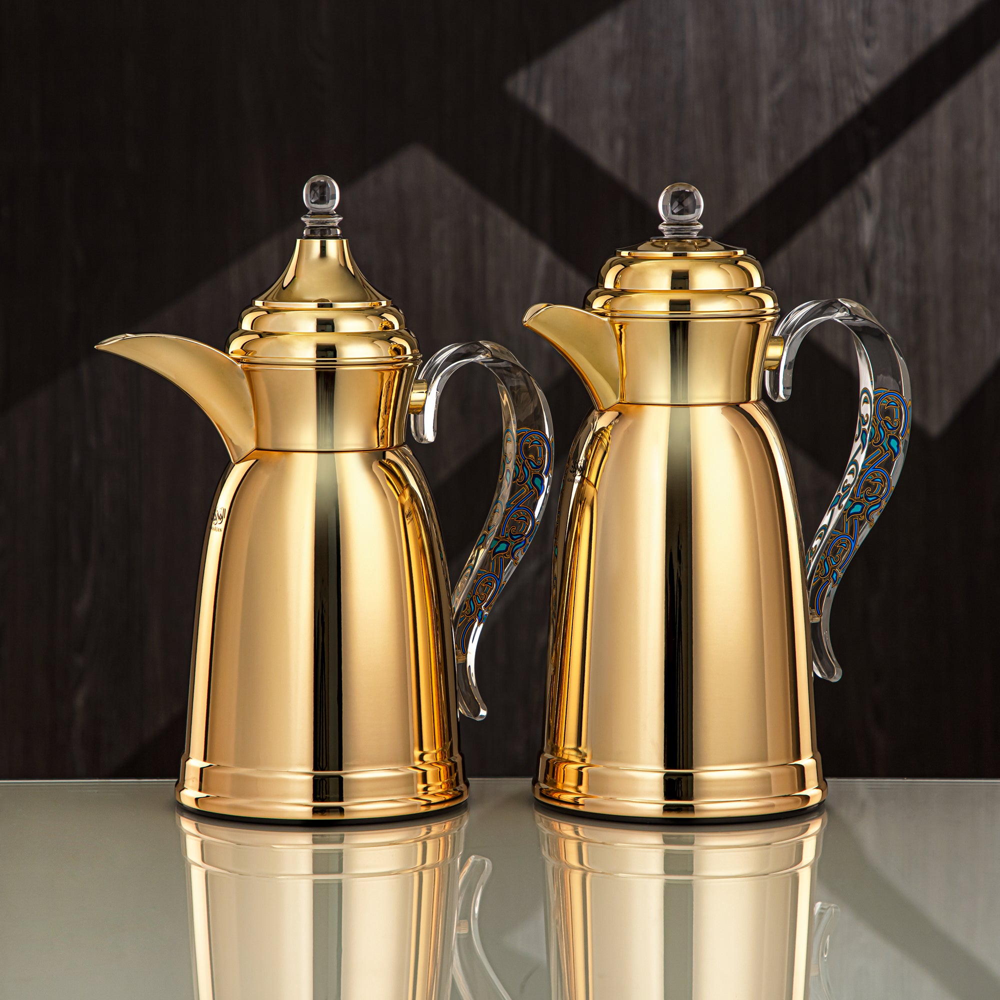 Almarjan Vacuum Flask Set - 0.7L & 1L, Gold Finish, Metal (SM-2A29-070/100 G/BLU) - Classic, Tea & Coffee