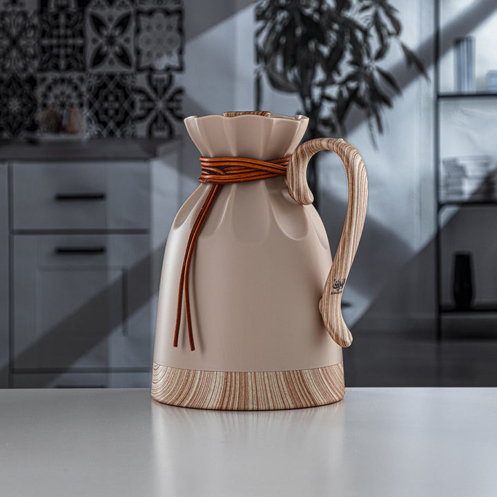 Almarjan 1 Liter Vacuum Flask Beige & Wood - SM-2D932-100 BG/W