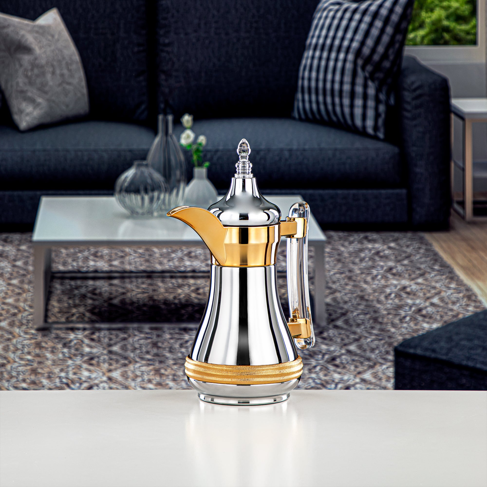 Almarjan 0.35 Liter Stainless Steel Vacuum Dallah Silver & Gold - SND-035CRG-CLR