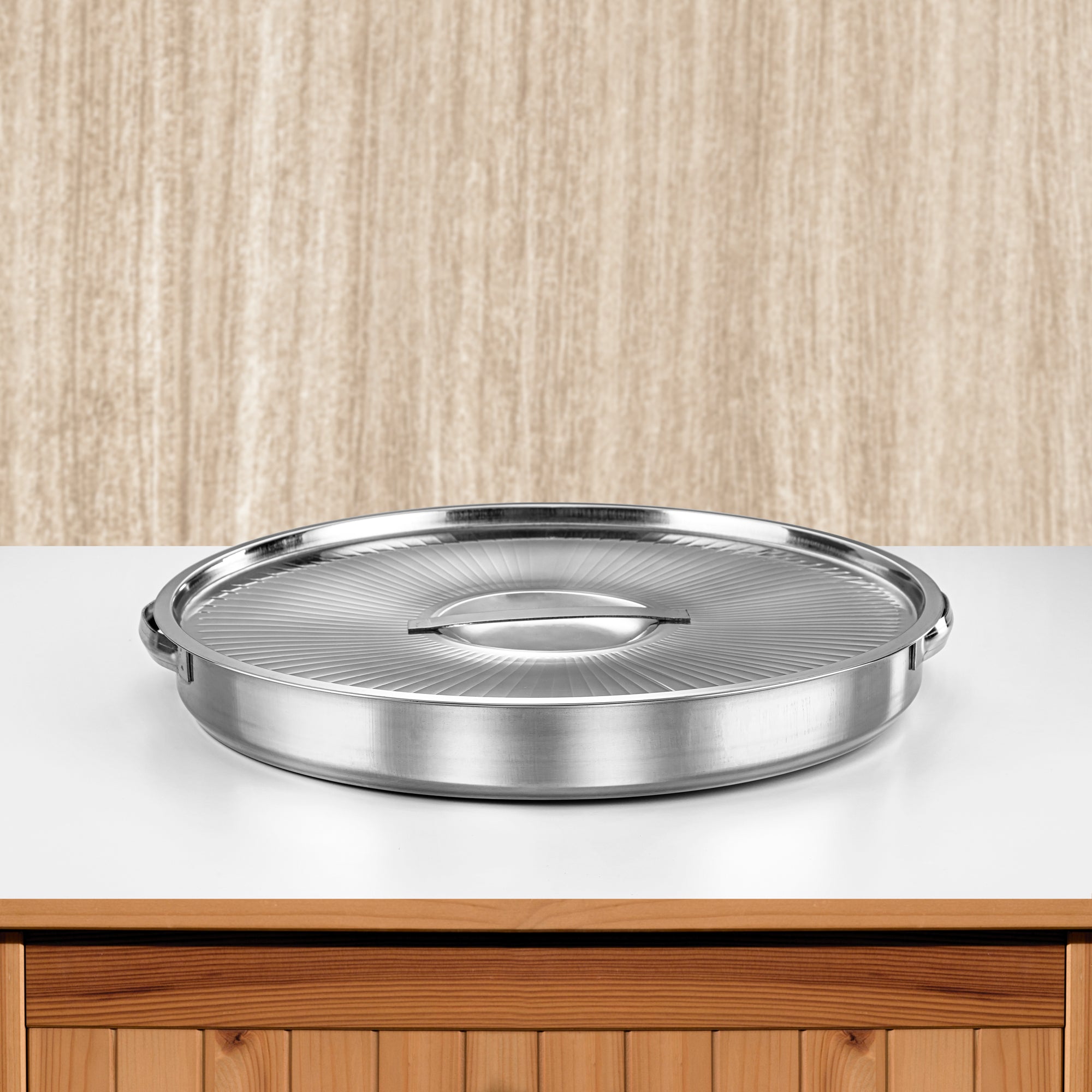 Almarjan 42 CM Lines Collection Stainless Steel Round Breakfast Tray - STS0200779