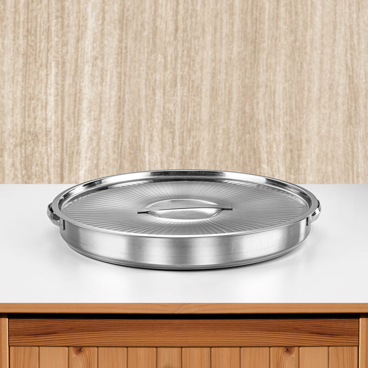 Almarjan 42 CM Lines Collection Stainless Steel Round Bread Tray - STS0200781