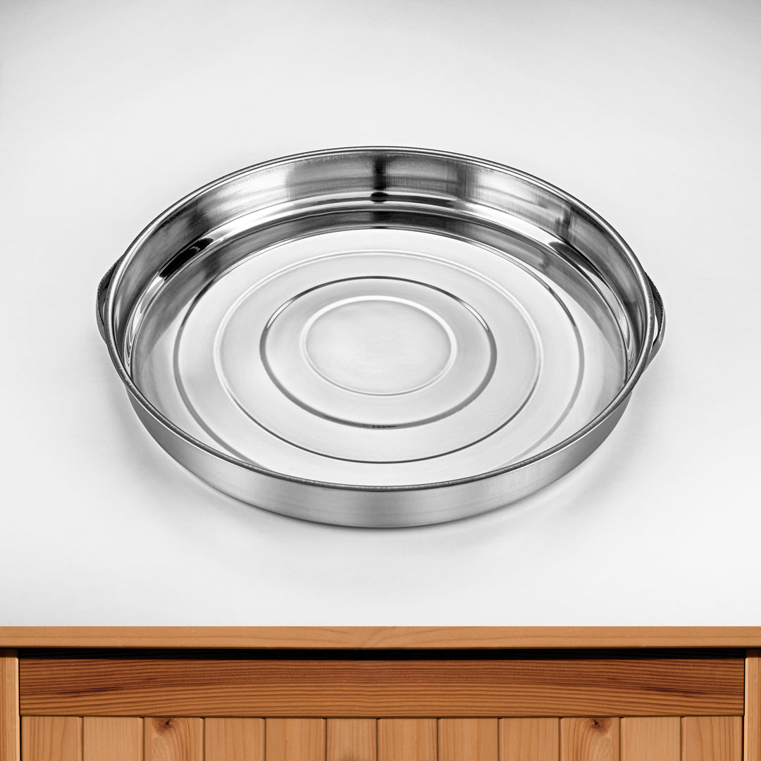 Almarjan 42 CM Lines Collection Stainless Steel Round Bread Tray - STS0200781