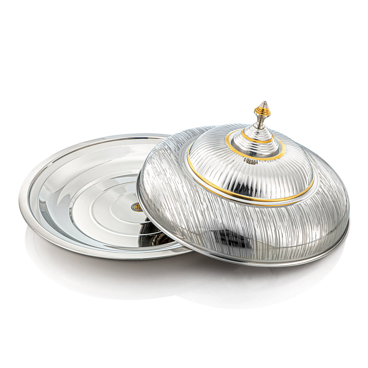 Almarjan 50 CM Tahani Collection Stainless Steel Koozy Tray Silver & Gold - H23EPG24