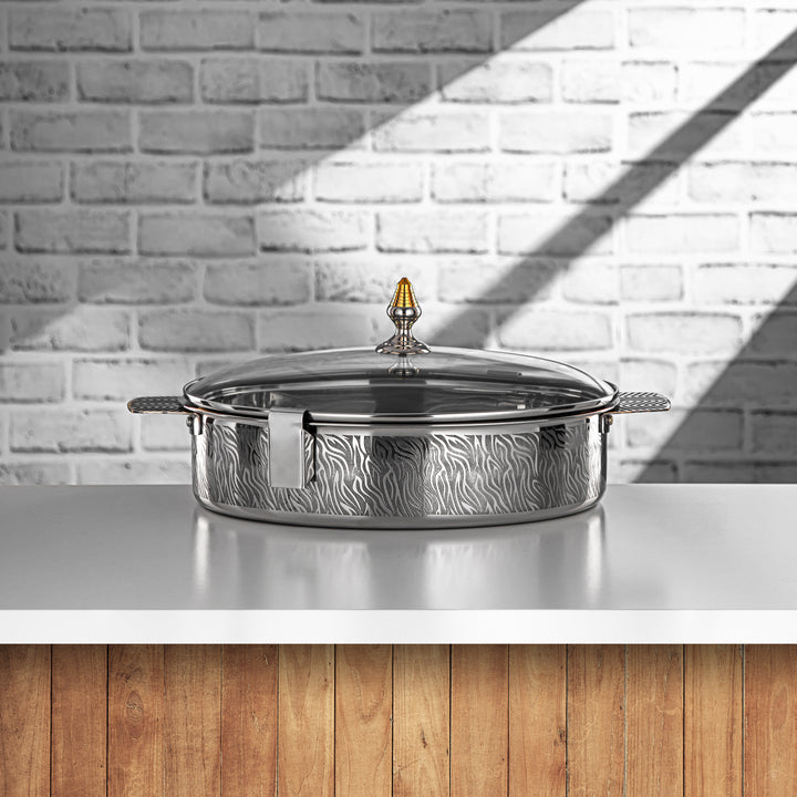 Almarjan 30 CM Mandi Collection Stainless Steel Hot Pot With Glass Cover Silver & Gold - H23PG1E