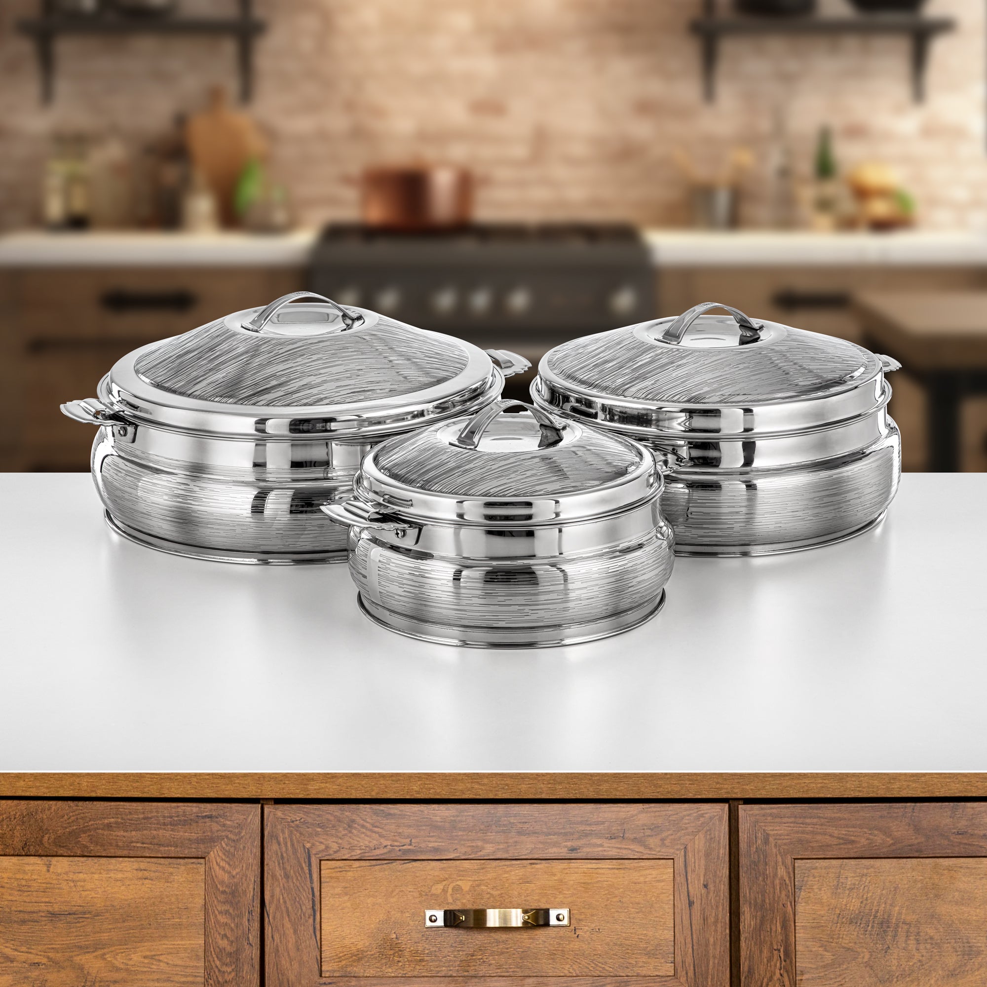 Almarjan Maha Stainless Steel Hot Pot Set of 3 Silver - H24E12