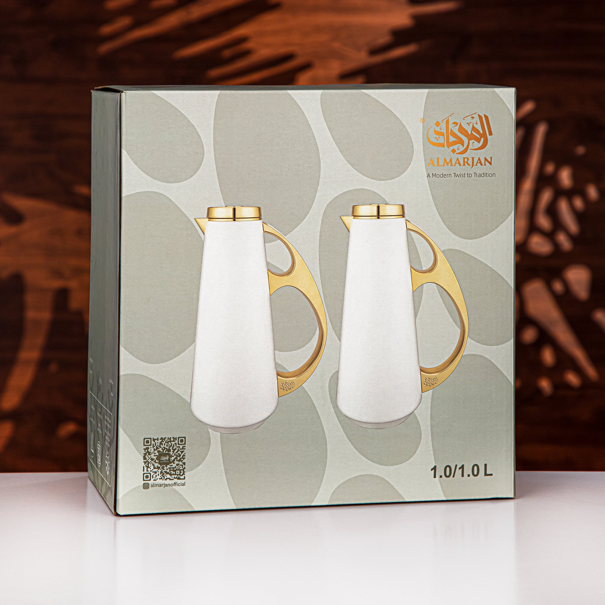 Almarjan Vacuum Flask Set, ABS, 1L + 1L, Light Green & Silver (UPP-1000/1000 GREC) - Modern Serving