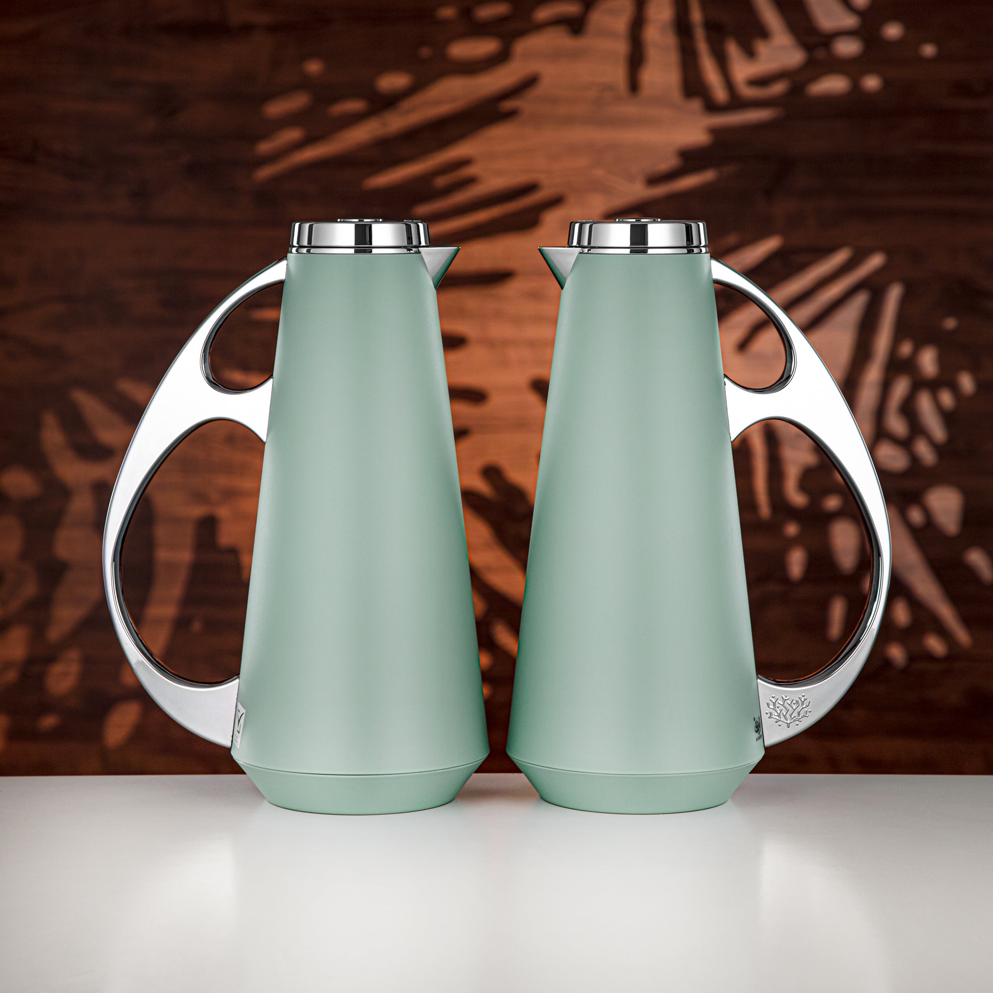 Almarjan Vacuum Flask Set, ABS, 1L + 1L, Light Green & Silver (UPP-1000/1000 GREC) - Modern Serving