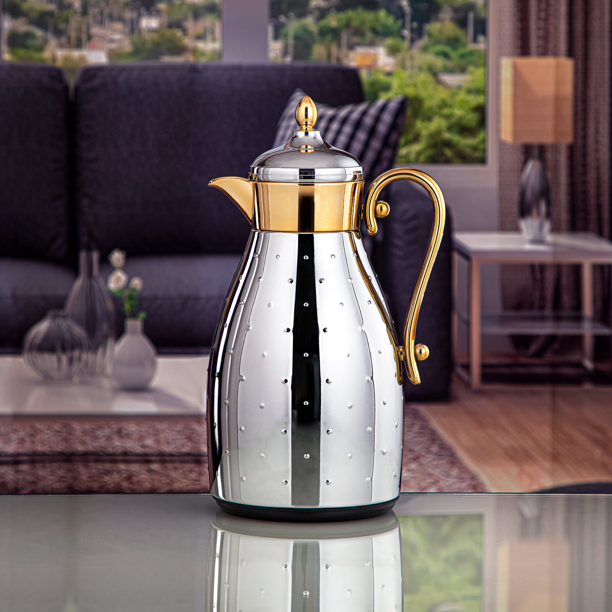 Almarjan 1 Liter Vacuum Flask Silver & Gold - VAF0010341