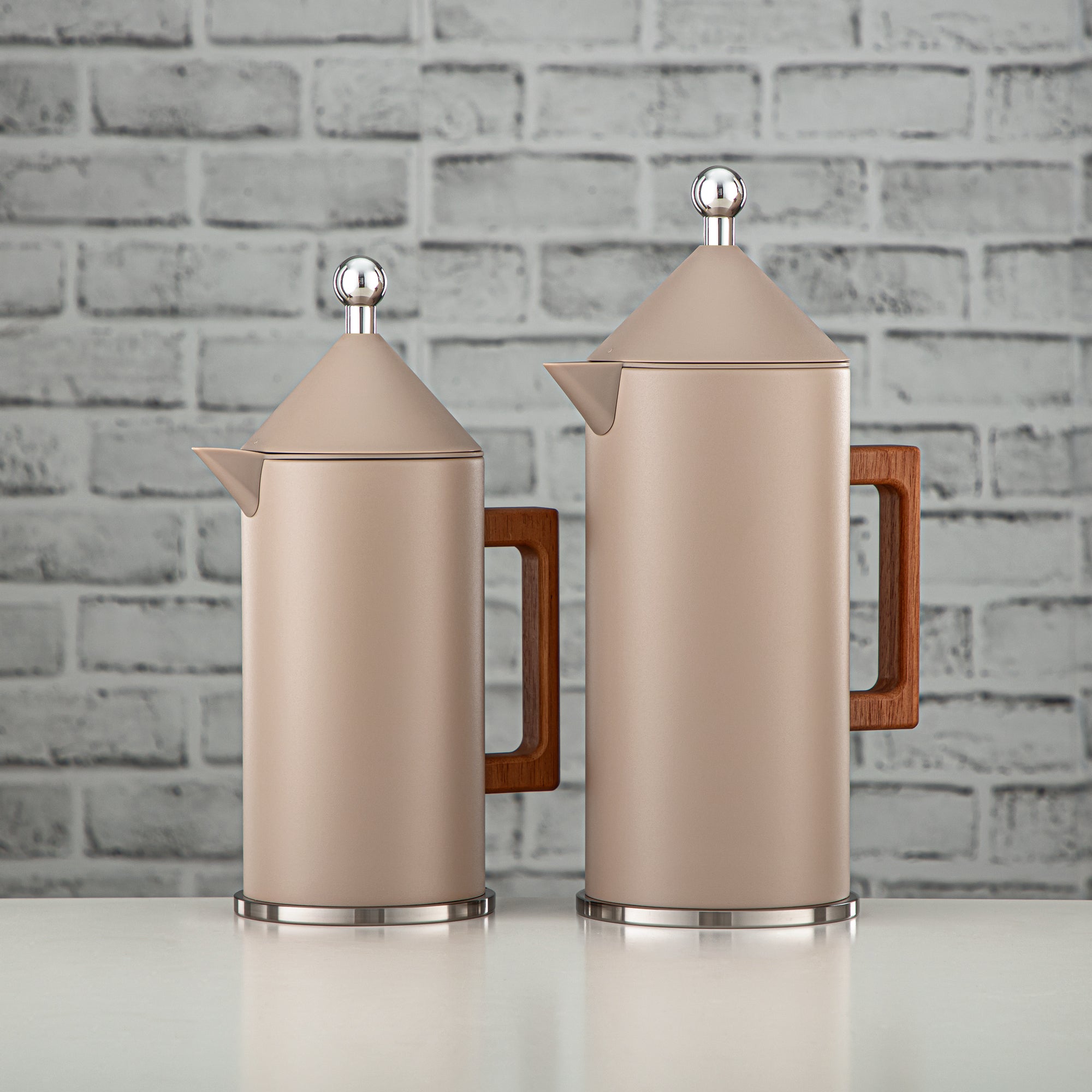 Almarjan Vacuum Flask Set Push Button 0.6L + 1L Beige & Silver (VAF2950004) - Modern Vacuum Flask Set