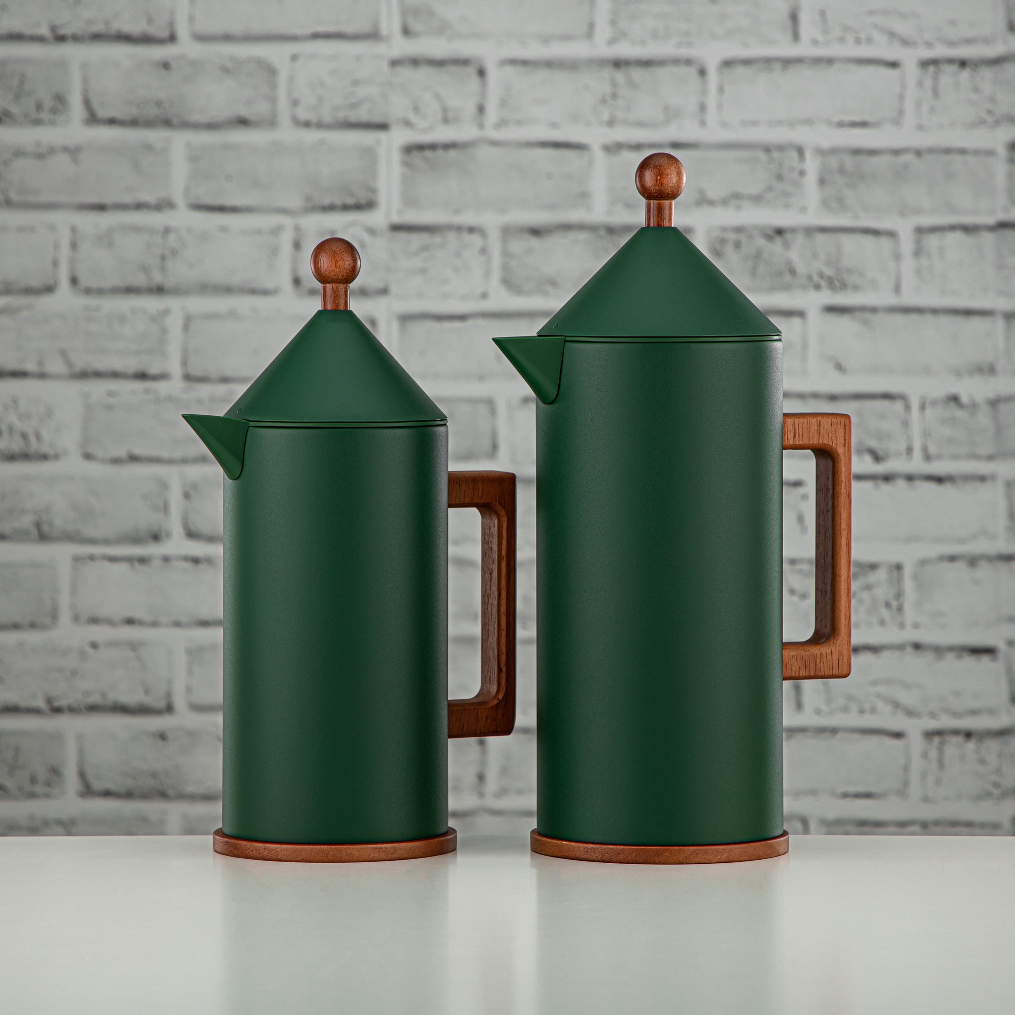 Almarjan Vacuum Flask Set Push Button 0.6L + 1L Green & Wood (VAF2950009) - Modern Vacuum Flask Set