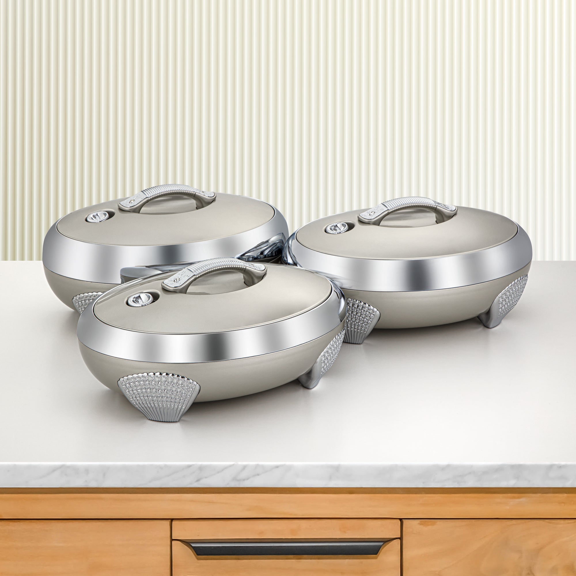 Almarjan 3 Pieces Plastic Hot Pot Set Light Grey & Silver - ZEA LG/C