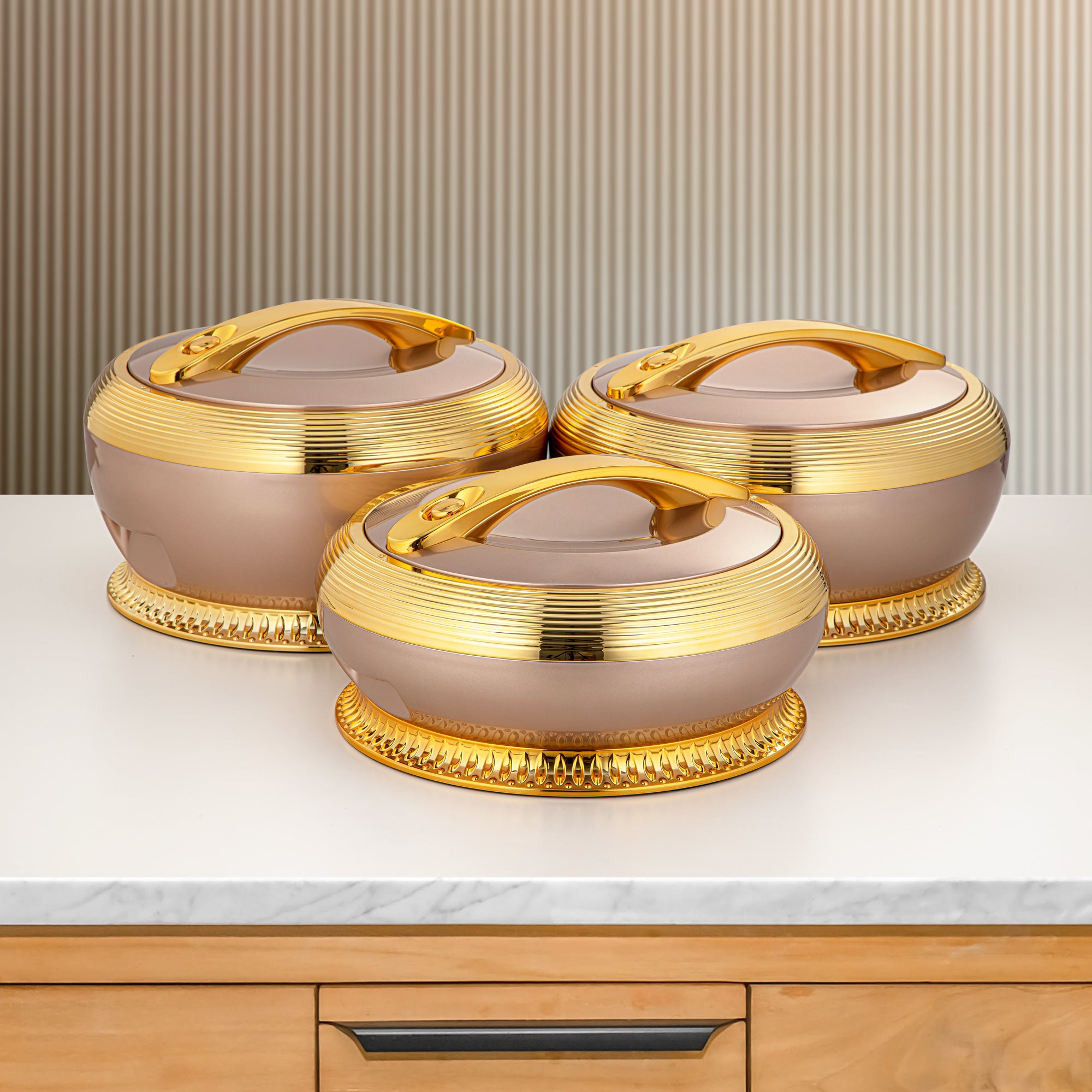 Almarjan 3 Pieces Plastic Hot Pot Set Rose & Gold - ZG RS/G