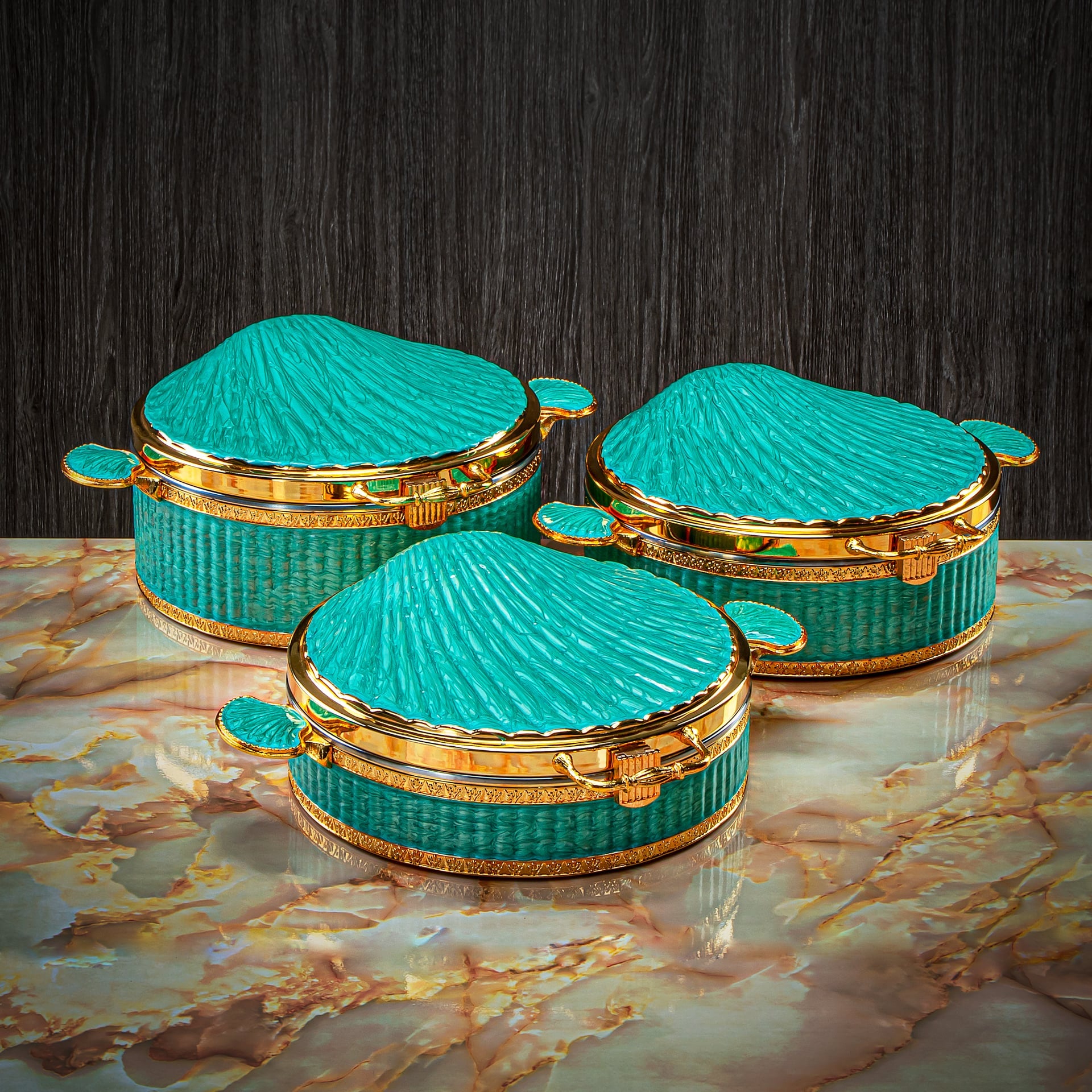 Almarjan 3500 ML Sadaf Collection Hot Pot Pearl Green & Gold - HP-17