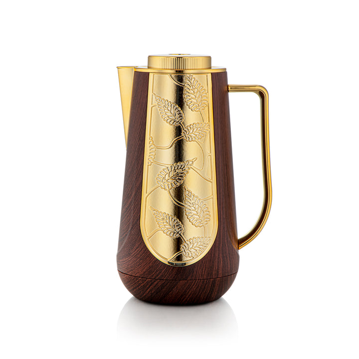 Almarjan 2 Pieces Vacuum Flask Set Dark Wood & Gold - 2C125-070/100 DW/G