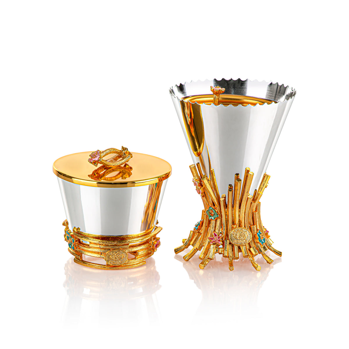 Almarjan 2 Pieces Sanabel Collection Incese Burner Set Silver & Gold BK-05M-SG