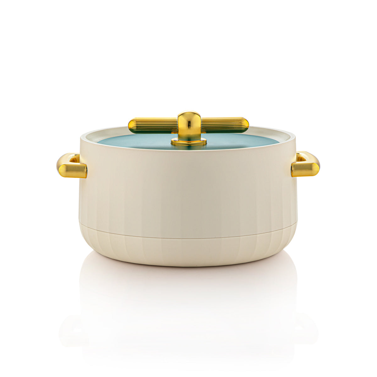 Forever Gold 3 Pieces Plastic Hot Pot Matt Ivory & Gold With Green Cover EF-MIV/MOG