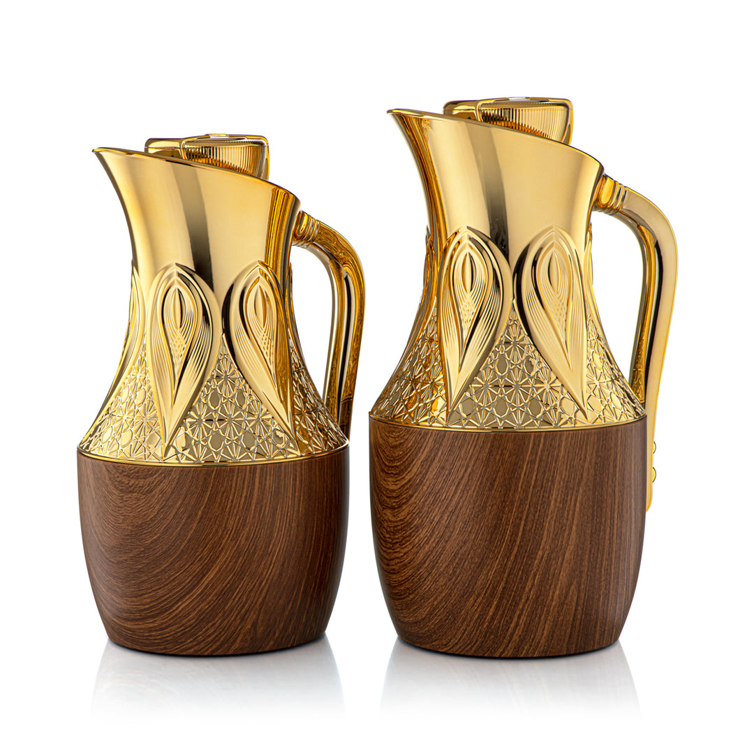 Almarjan 2 Pieces Vacuum Flask Matt Light Wood & Gold - SM-2C120-070/100 MLW/G