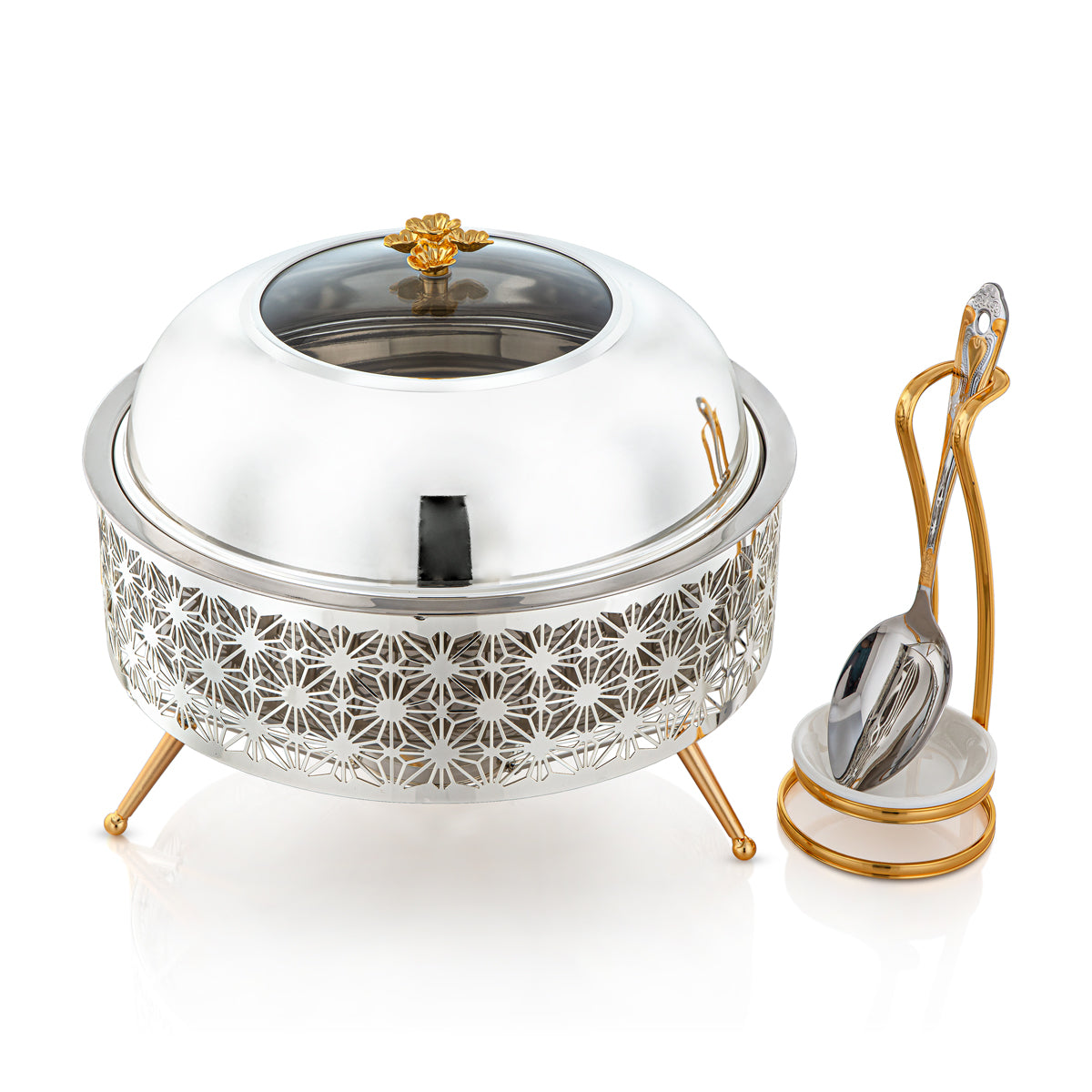 Almarjan 4000 ML Chafing Dish With Spoon Silver & Gold - STS0012910