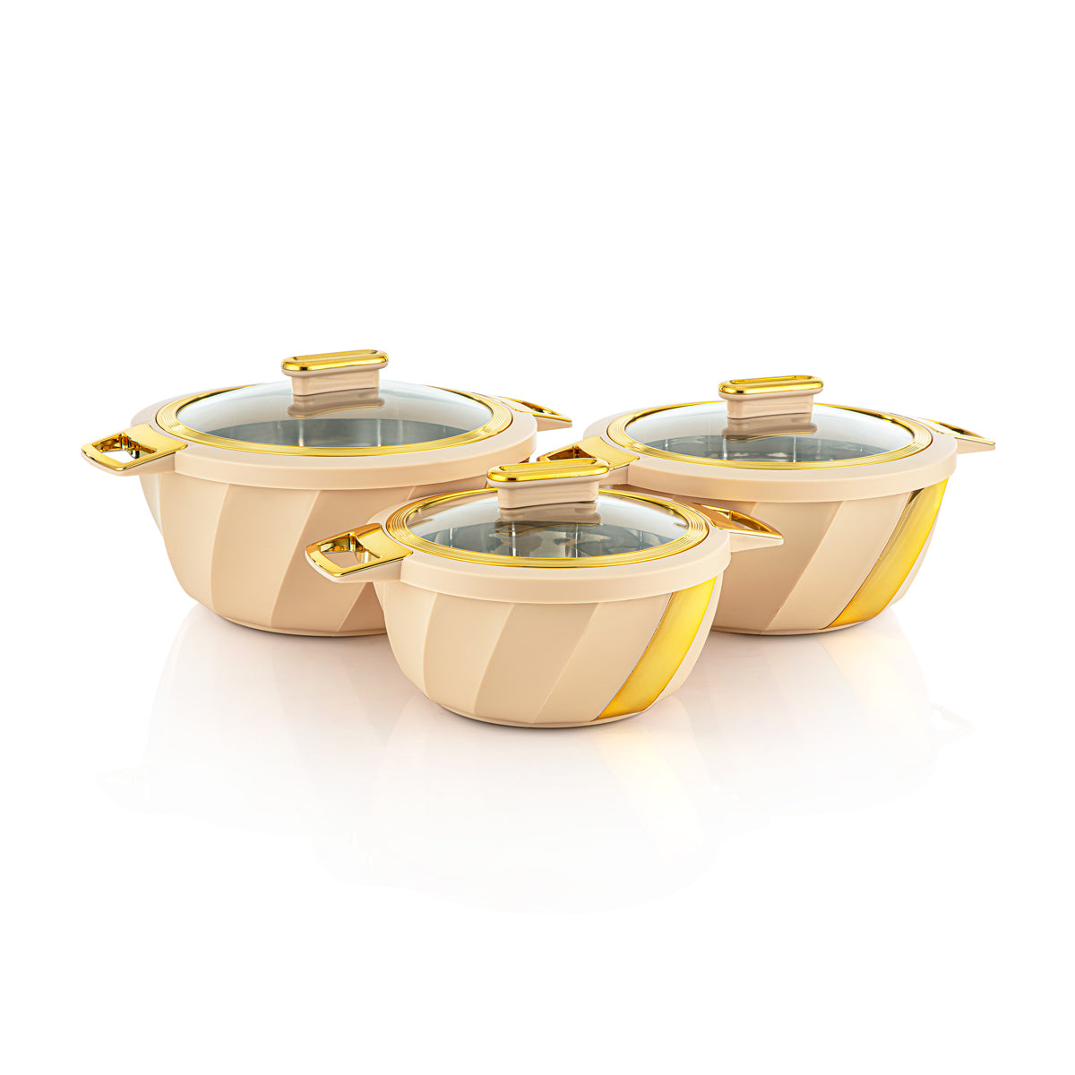 Almarjan 3 Piece Salwa Collection Plastic Hot Pot Khaki & Gold - SW001G KH/G