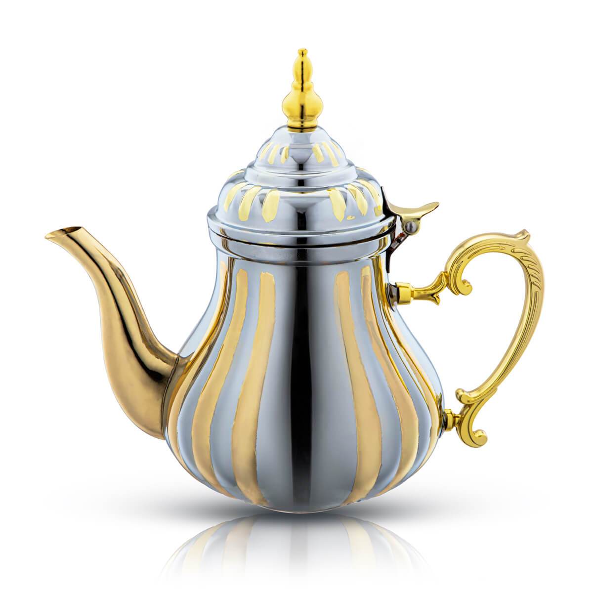 Almarjan 0.8 Liter Stainless Steel Teapot Silver & Gold - STS0010655