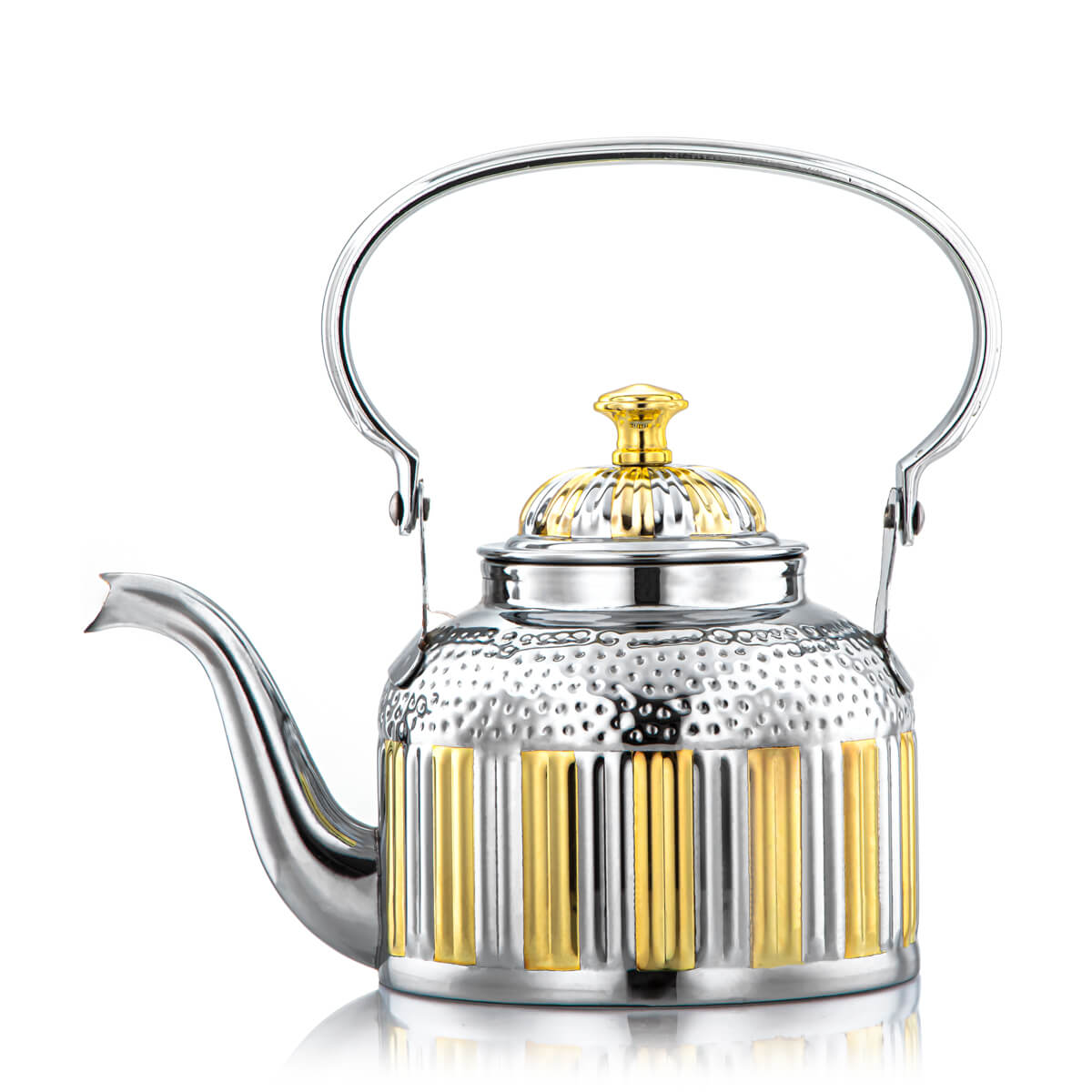  Almarjan 1 Liter Maraba'a Collection Stainless Steel Tea Kettle Silver & Gold - STS0010692 
