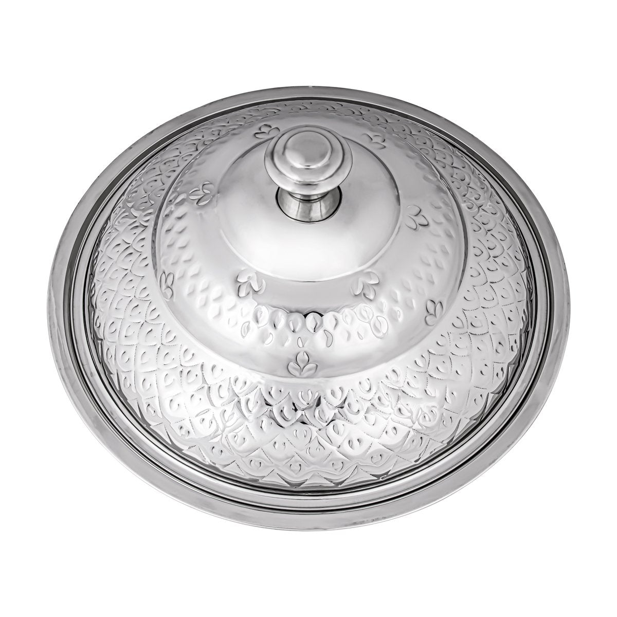 Almarjan 40 CM Royal Collection Round Stainless Steel Koozy Tray With Cover Silver - STS0292331