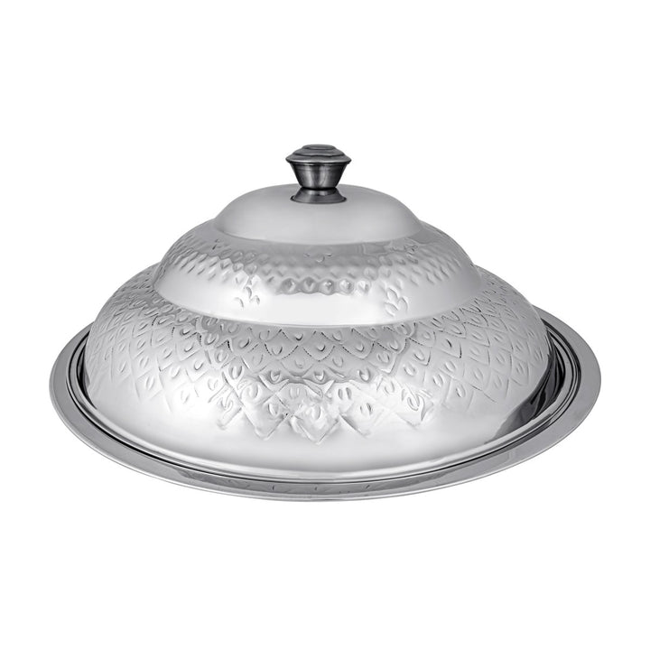 ALMARJAN 50 CM Royal Collection Round Stainless Steel Koozy Tray With Cover Silver STS0292333