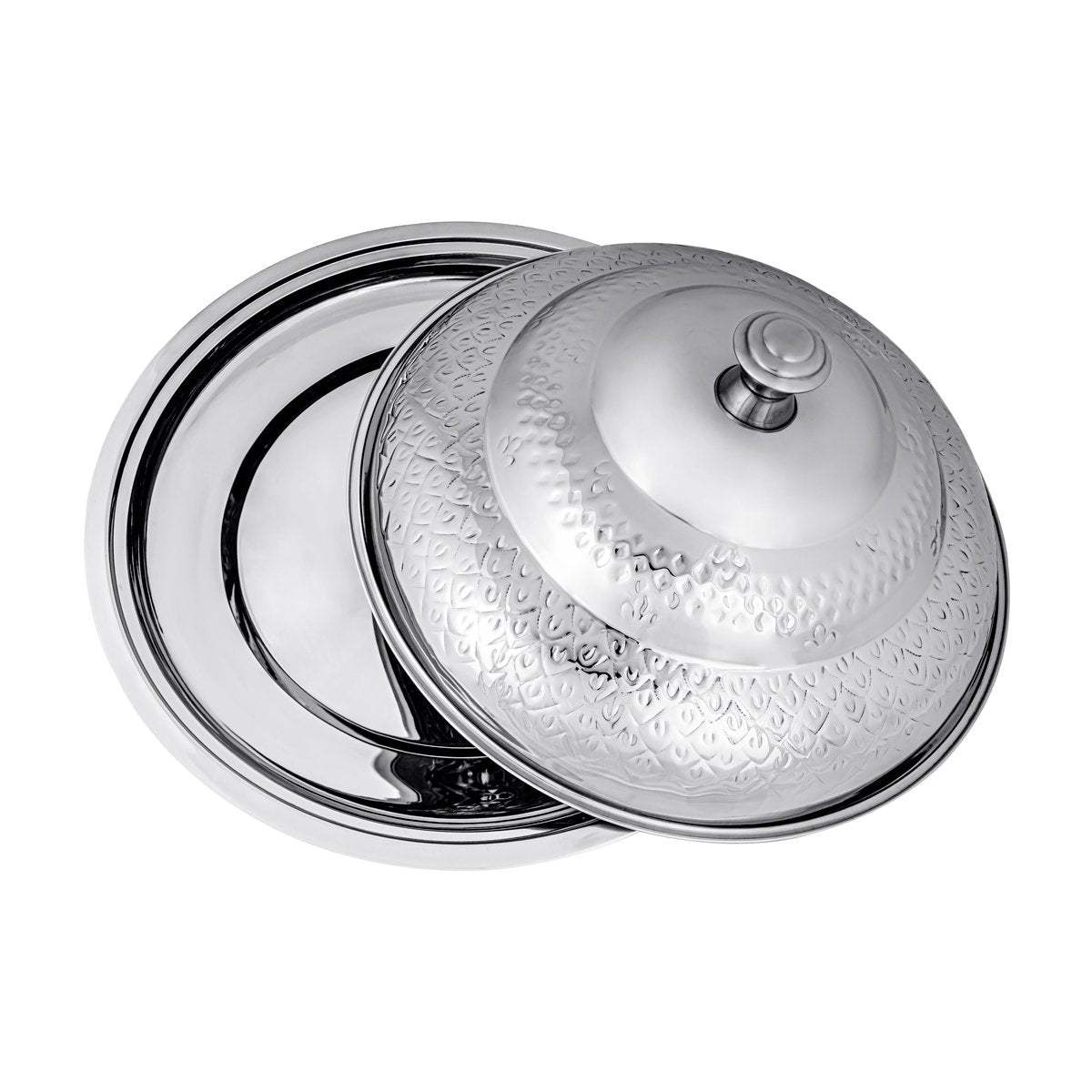 ALMARJAN 50 CM Royal Collection Round Stainless Steel Koozy Tray With Cover Silver STS0292333