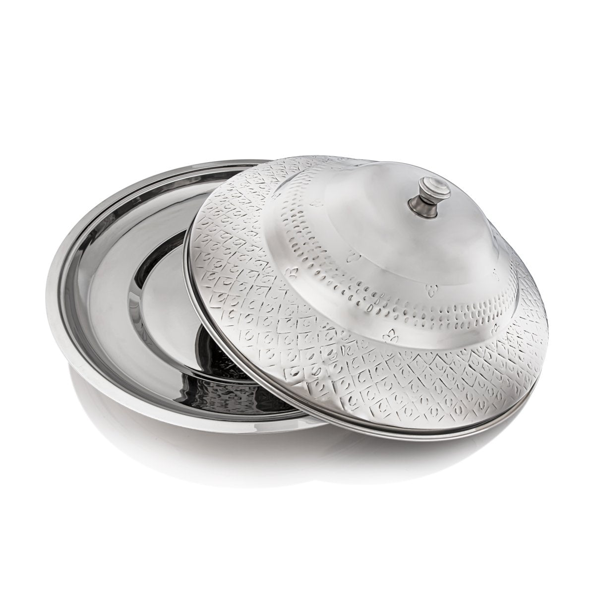 Almarjan 75 CM Royal Collection Round Stainless Steel Koozy Tray With Cover Silver - STS0292338