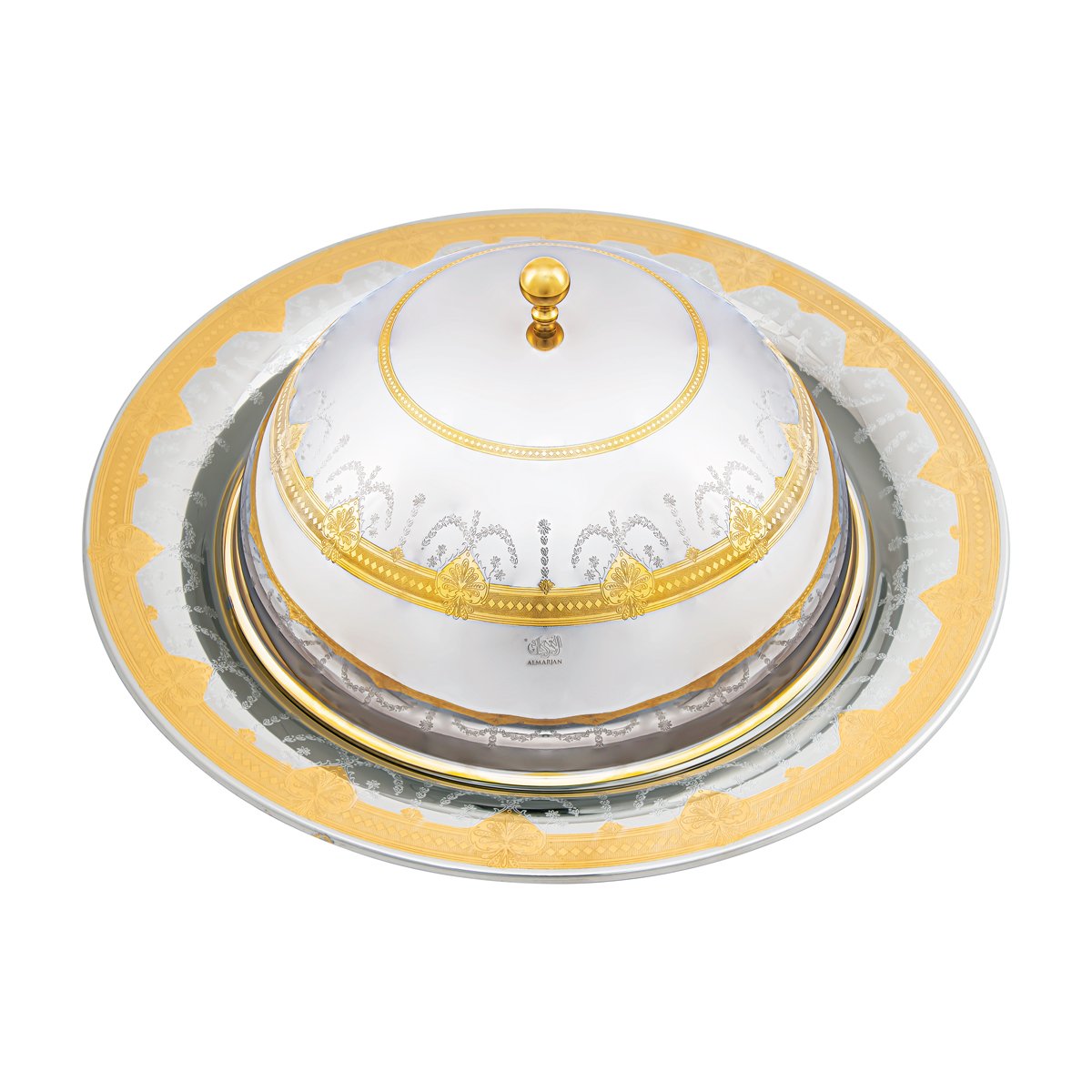 Almarjan 38 CM Laila Collection Stainless Steel Round Serving Tray with Cover - STS2051127