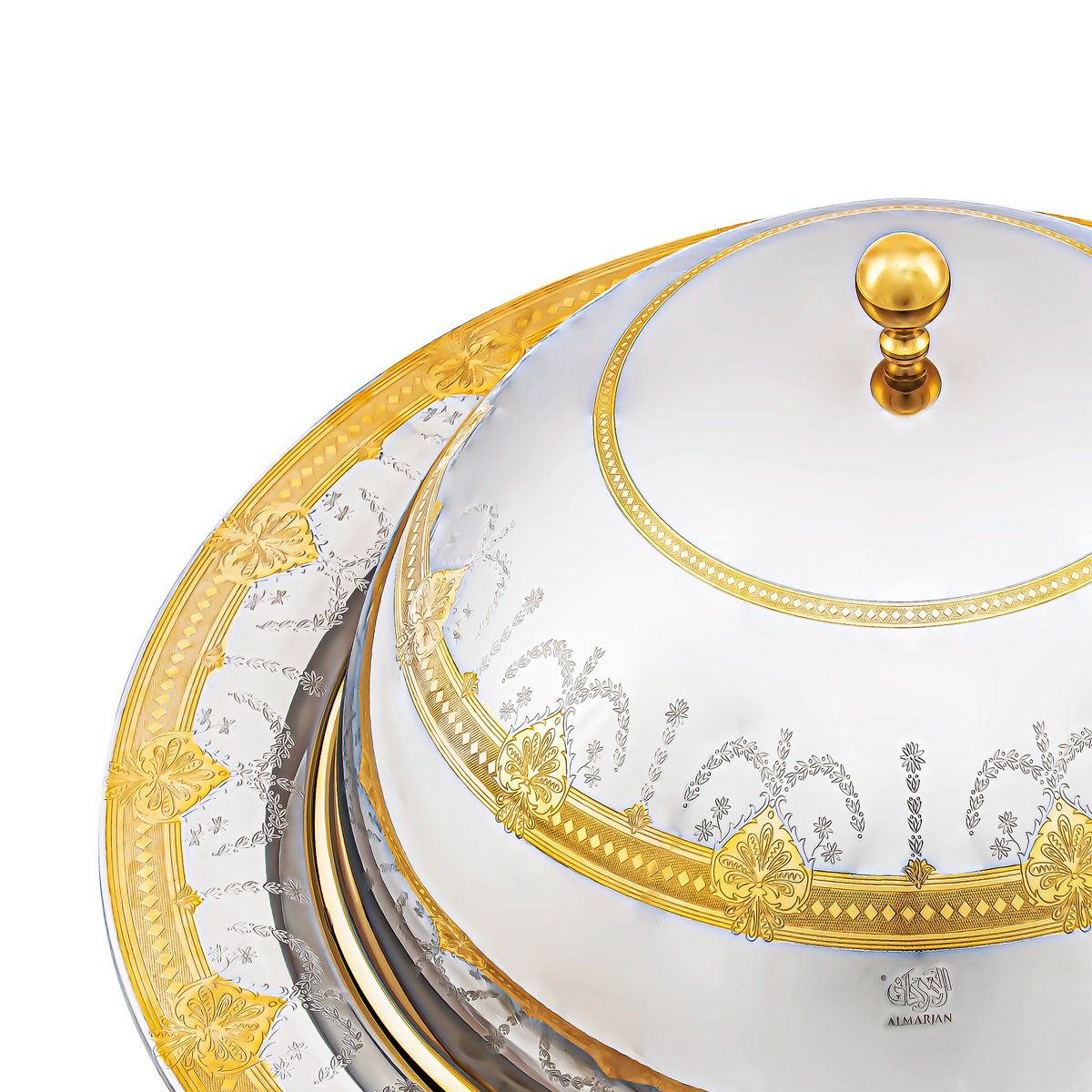 Almarjan 48 CM Laila Collection Stainless Steel Round Serving Tray with Cover - STS2051128